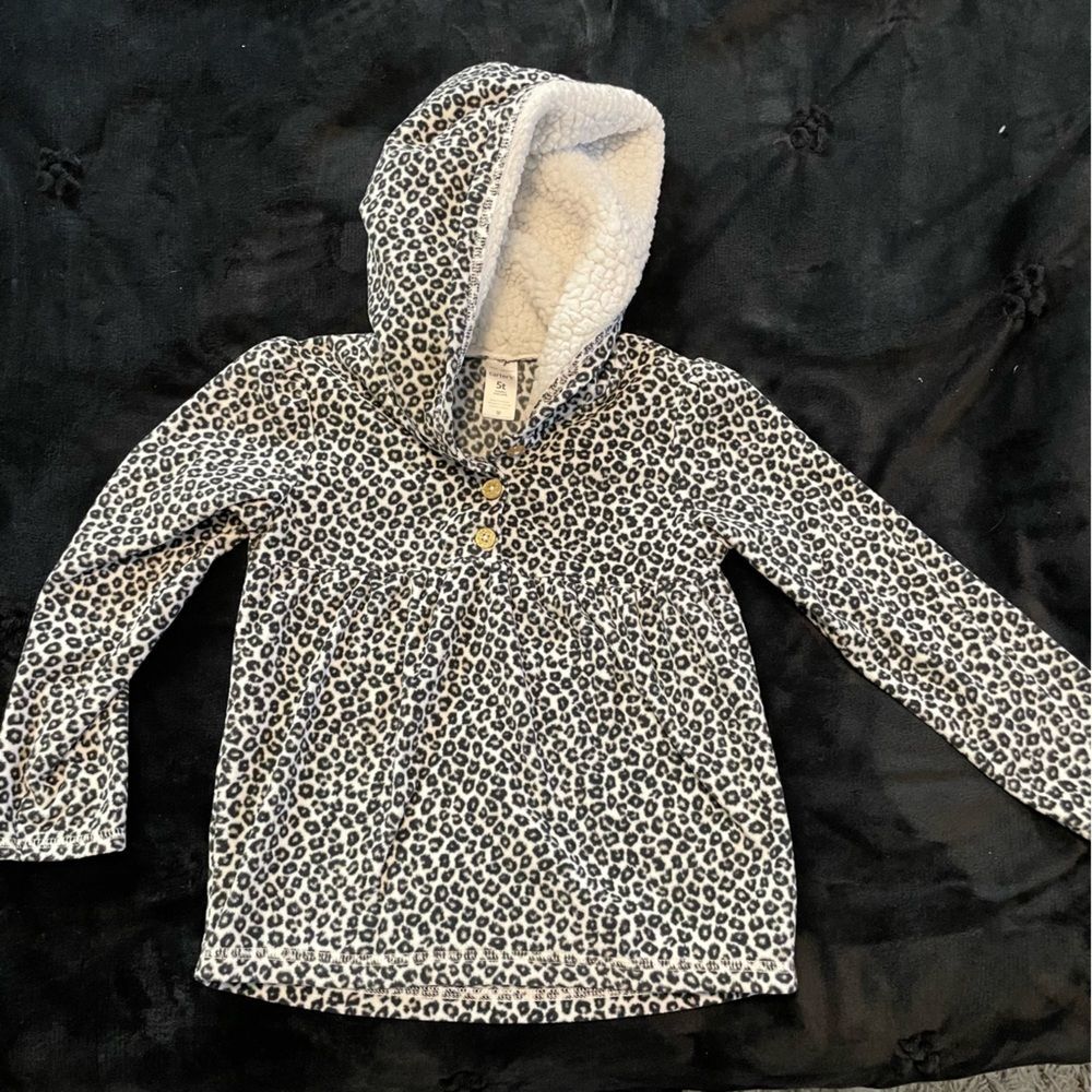 Toddler girls leopard carters fleece hooded sweatshirt SIZE 5T SMALL